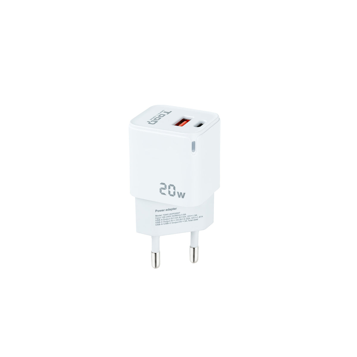 Tooq Carregador Parede USB-C/PD+USB-A/QC 20W