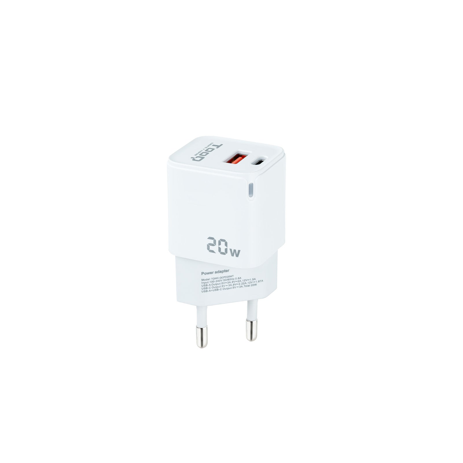Tooq Carregador Parede USB-C/PD+USB-A/QC 20W