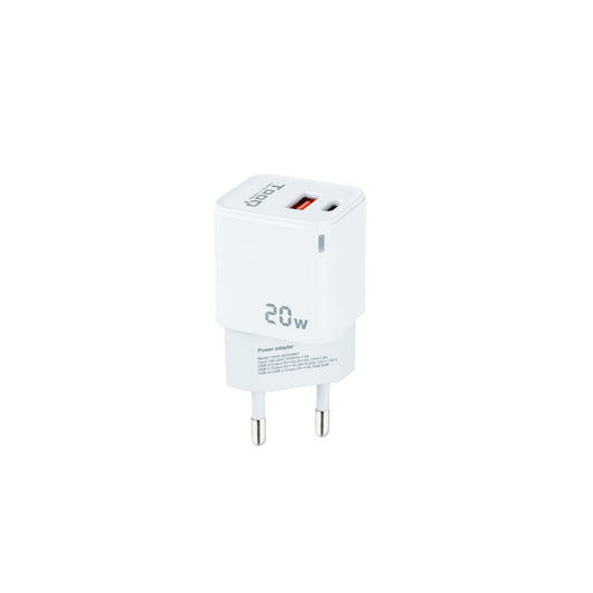 Tooq Carregador Parede USB-C/PD+USB-A/QC 20W