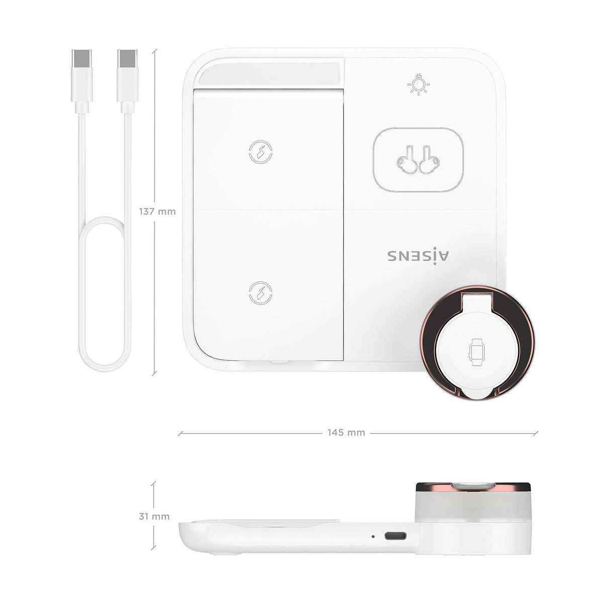 Carregador sem Fios Aisens USBC 15W 4 em 1 Branco - imagem 6