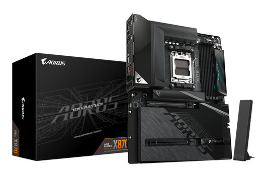 Placa-mãe Gigabyte X870 AORUS STEALTH - Supports AMD Ryzen 9000 CPUs, 16+2+2 fases Digital VRM, até 8200Hz