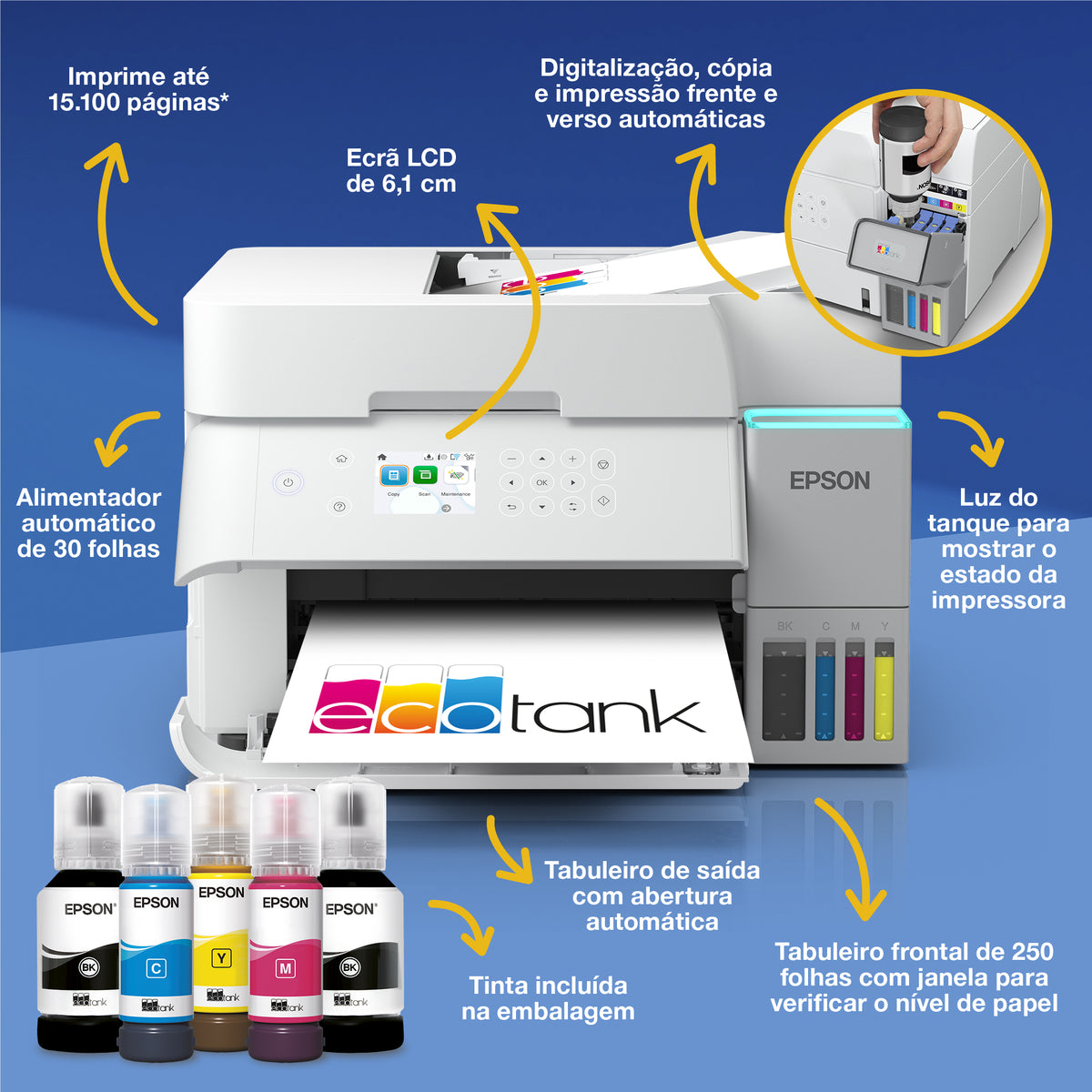 Impressora multifunções Epson Multifunções Ecotank ET-3956 Branco - imagem 3