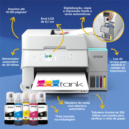 Impressora multifunções Epson Multifunções Ecotank ET-3956 Branco - imagem 3