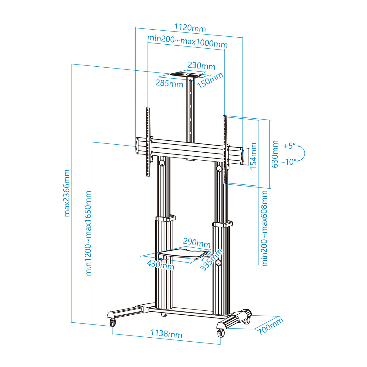 Tooq FS20300M-B Soporte suelo 60"-100" aluminio co - imagem 7