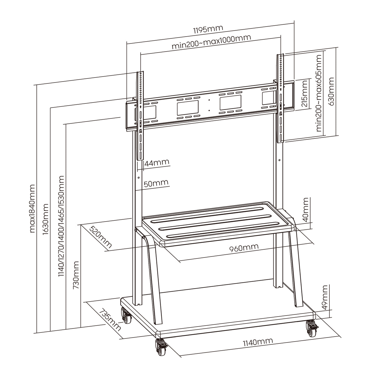 EWENT SOPORTE TV DE SUELO com RUEDAS Até 120" - imagem 4