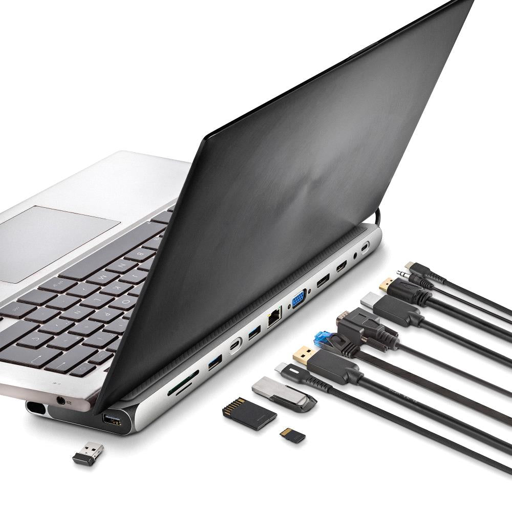 WonderDock 12 Pro USB Type-C NGS Card/ 3xUSB/ 2xHDMI 4K/ 1xVGA/ 1xRJ45/ 1xLector Docking/ 1xJack 3.5/ 1xUSB Type-C PD/ cinzento