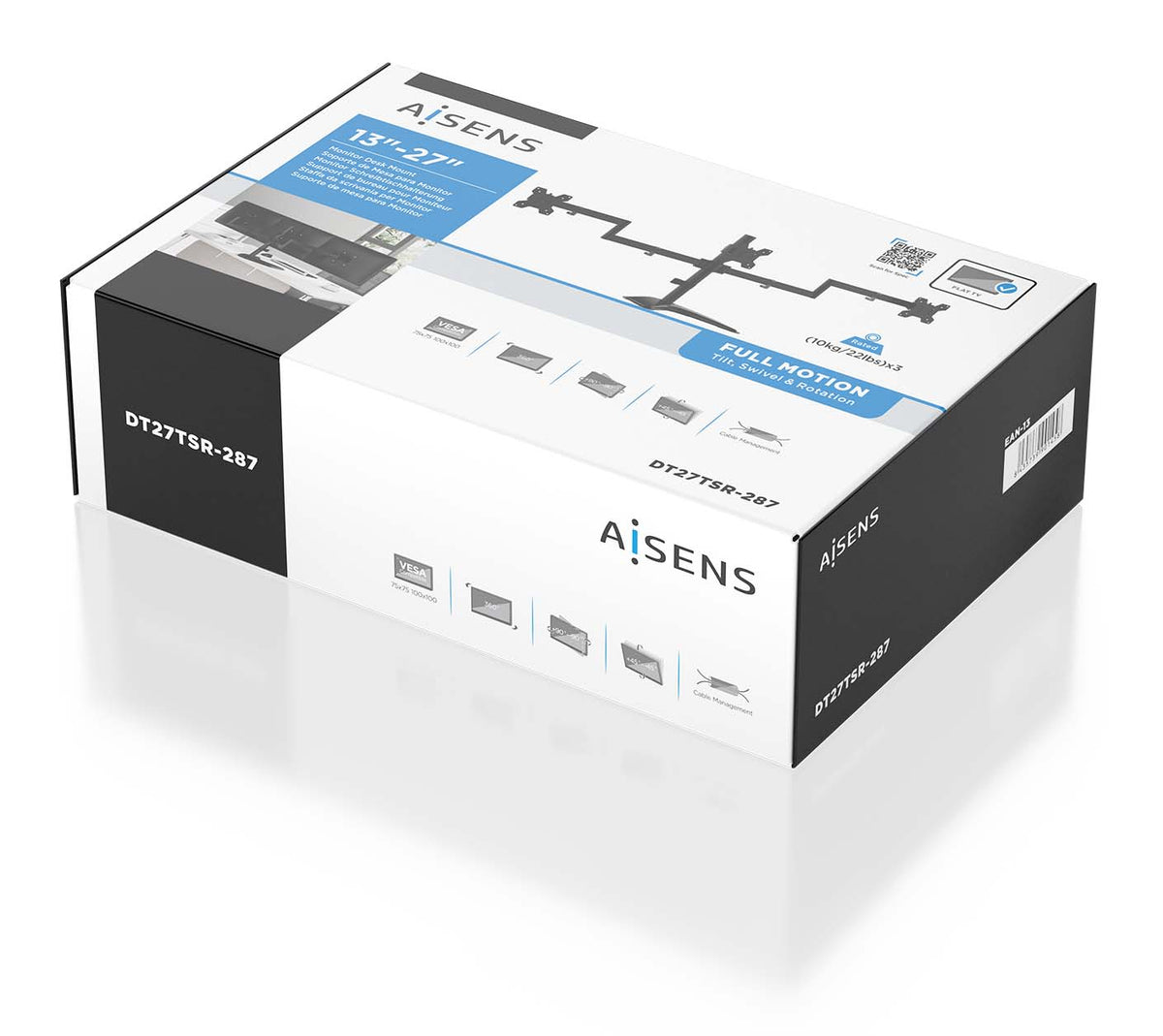 Suporte de secretária para 3 monitores Aisens DT27TSR-287/ giratório/ inclinação/ Swivel 10kg