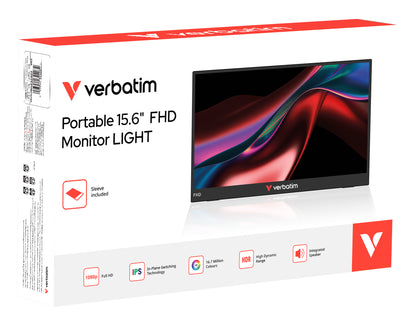 Monitor Portátil Verbatim Non-Touch Light 15.6"/ Full HD/ Multimedia/ preto