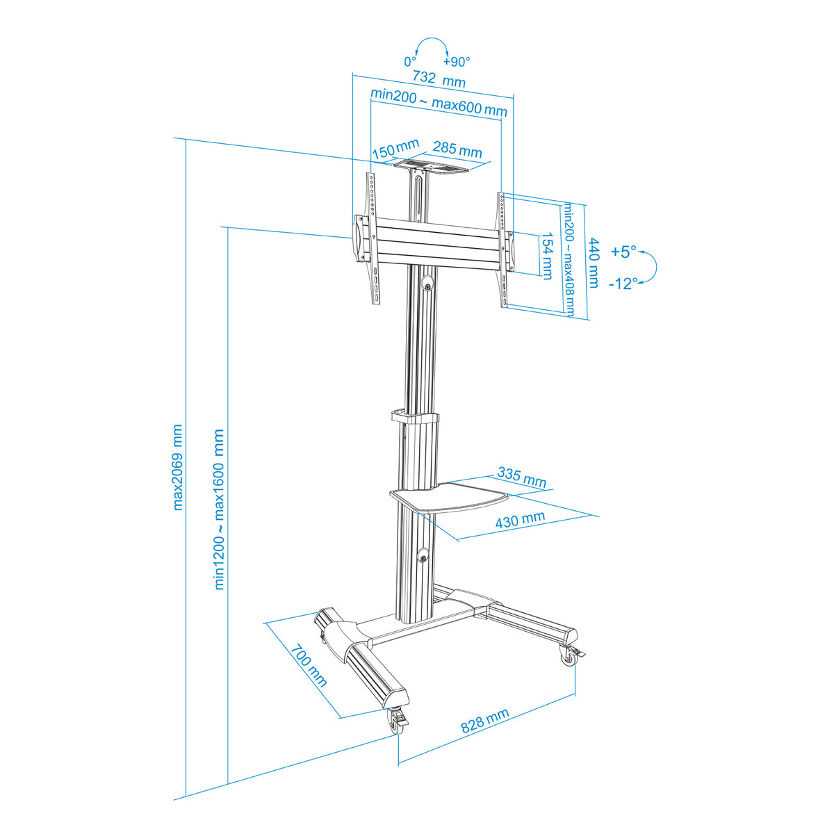 Tooq FS1870M-B Soporte TV Suelo Ruedas 37"-70" Ne - imagem 14