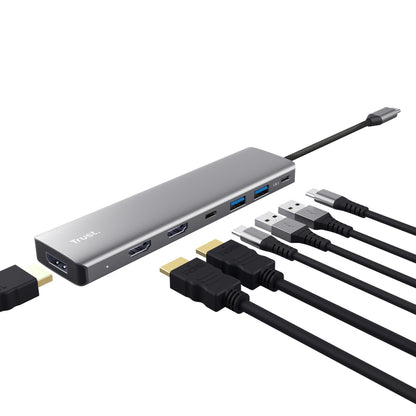Docking USB Tipo-C Trust Dalyx/ 2xUSB/ 2xHDMI 4K/ 1xDisplayPort/ 1xUSB Tipo-C PD/ cinzento