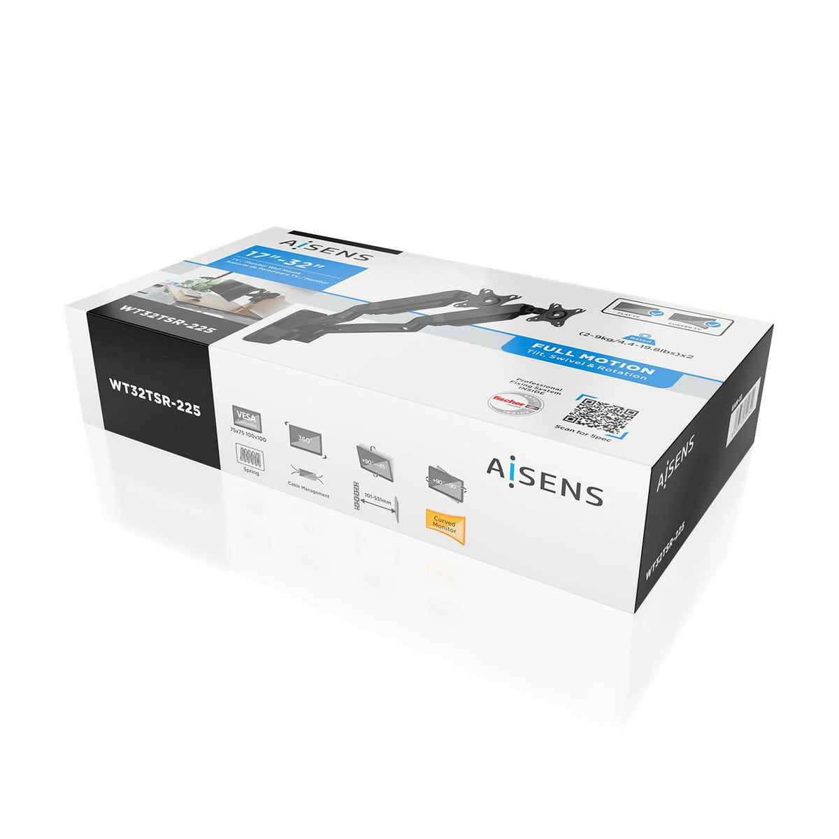 Suporte de parede para 2 monitores ou TV Aisens WT32TSR-225/ giratória/ inclinável/ ligada 9kg
