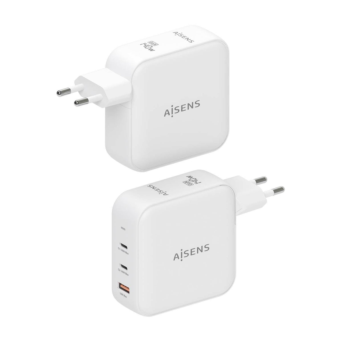 carregador de Pared GaN Aisens ASCH-140W3P030-W/ 2xUSB Tipo-C/ 1xUSB/ 140W