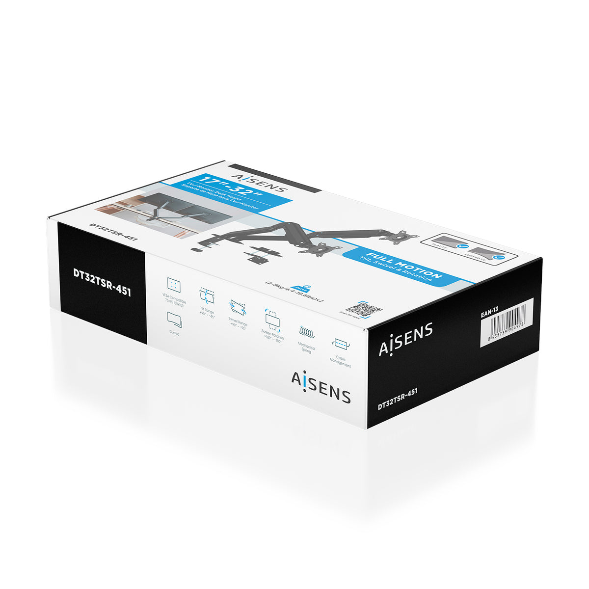 Suporte de mesa com contrapeso para 2 monitores Aisens DT32TSR-451/ giratório/ inclinável/ 9kg