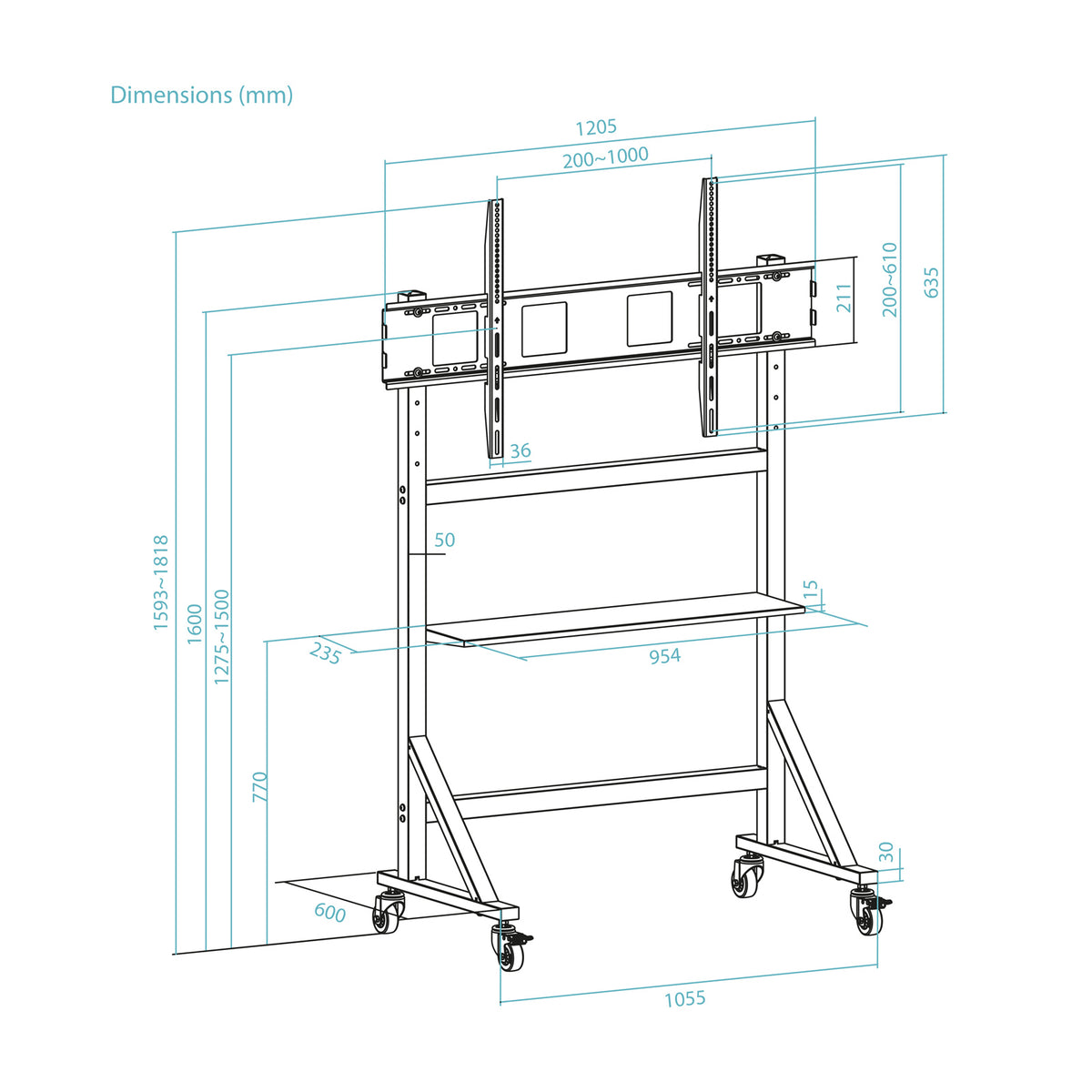 Suporte TV Tooq FS20105M-B ruedas Optimus 60-105" - imagem 11