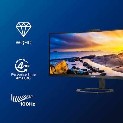 Monitor Curvo Ultrawide Profissional Philips 34E1C5600HE 34"/ WQHD / Webcam / Multimédia / Ajustável em altura/altura