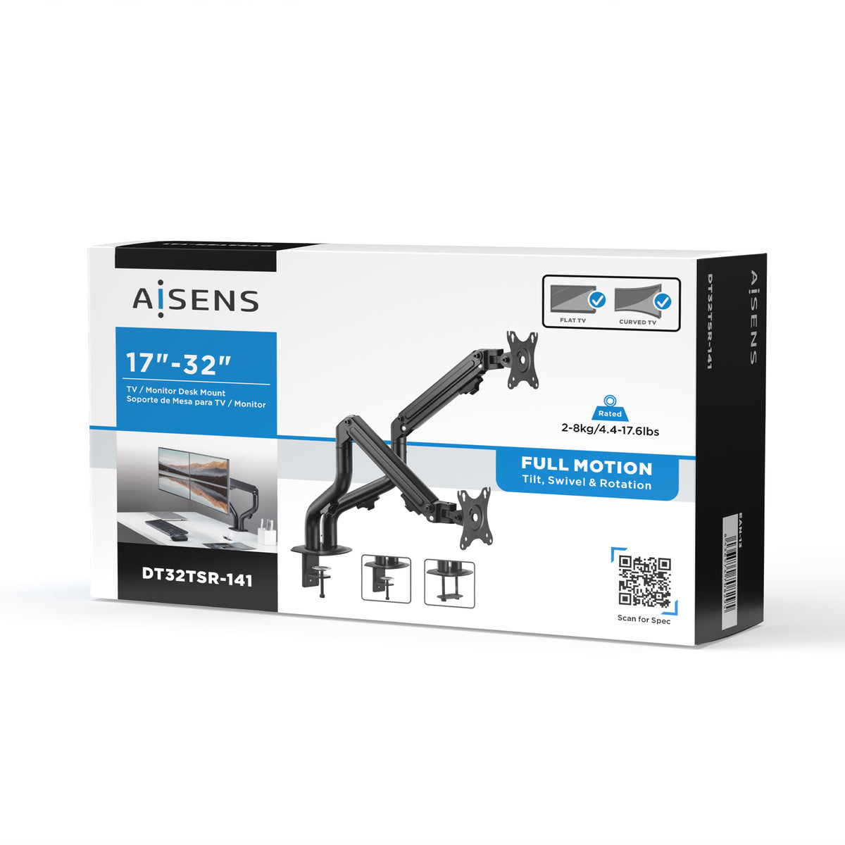 Suporte de mesa para 2 monitores Aisens DT32TSR-141/ Girar/Inclinar/Amarrar 8kg