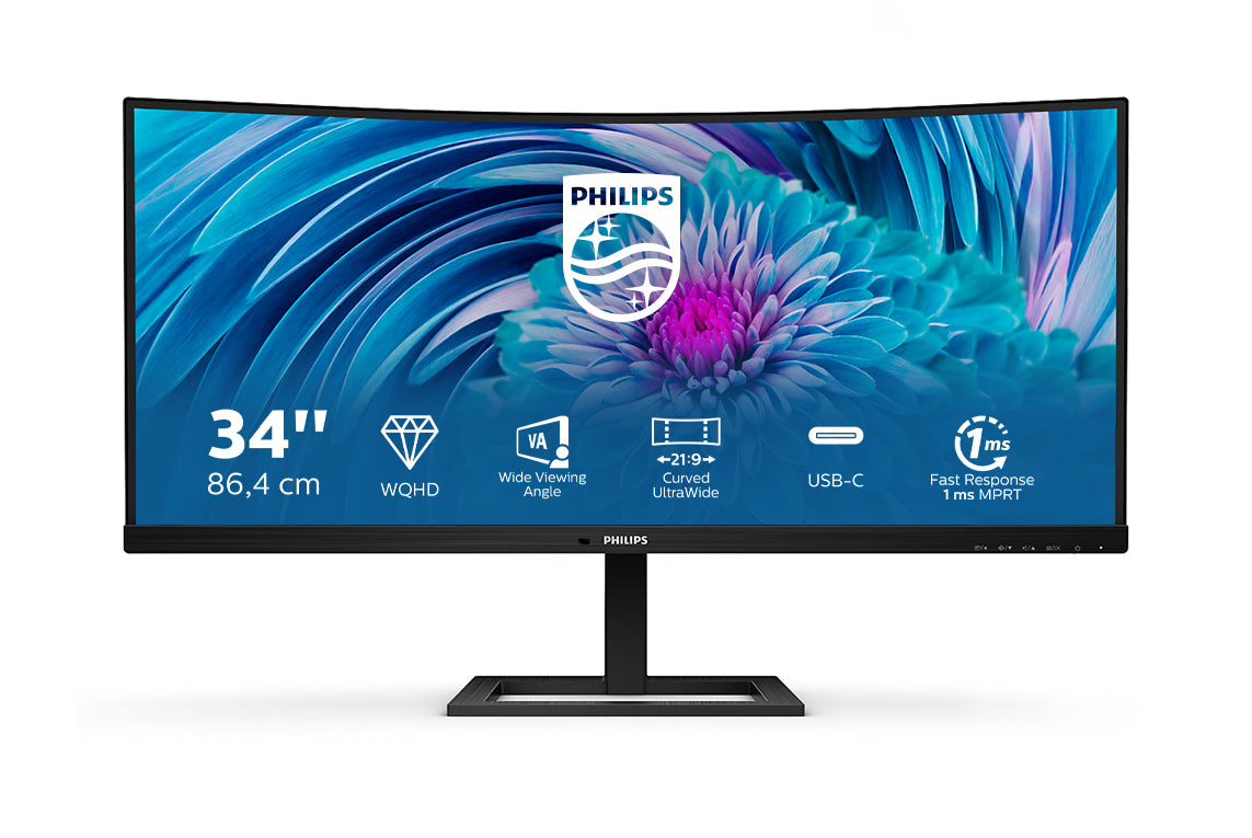 Philips 346E2CUAE 34" Monitor Curvo Ultrawide Profissional / UWQHD / Multimédia / Ajustável em altura