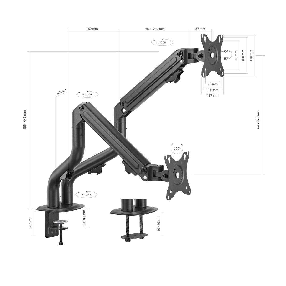 Suporte de mesa para 2 monitores Aisens DT32TSR-141/ Girar/Inclinar/Amarrar 8kg