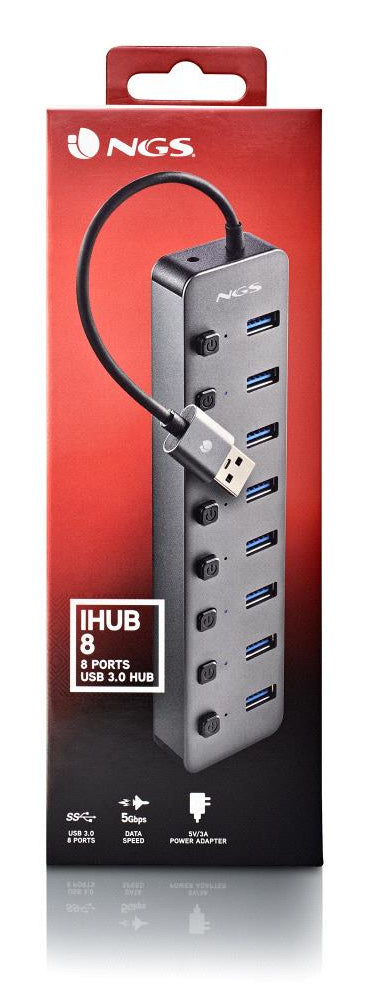 Hub USB NGS IHUB8 / 8xUSB 3.0 / cinzento