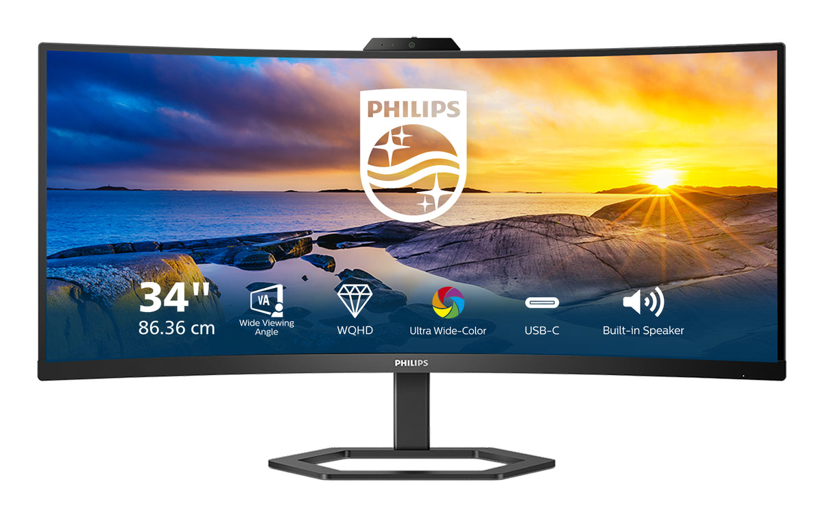 Monitor Curvo Ultrawide Profissional Philips 34E1C5600HE 34"/ WQHD / Webcam / Multimédia / Ajustável em altura/altura