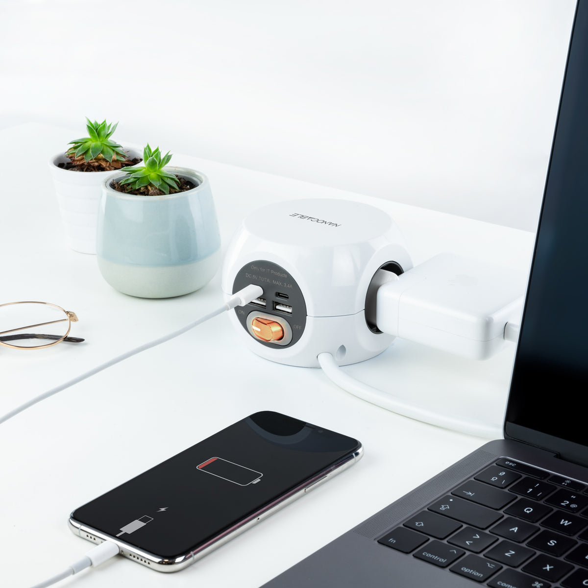 Nanocable Base de enchufes com 4 USB Branco - imagem 12