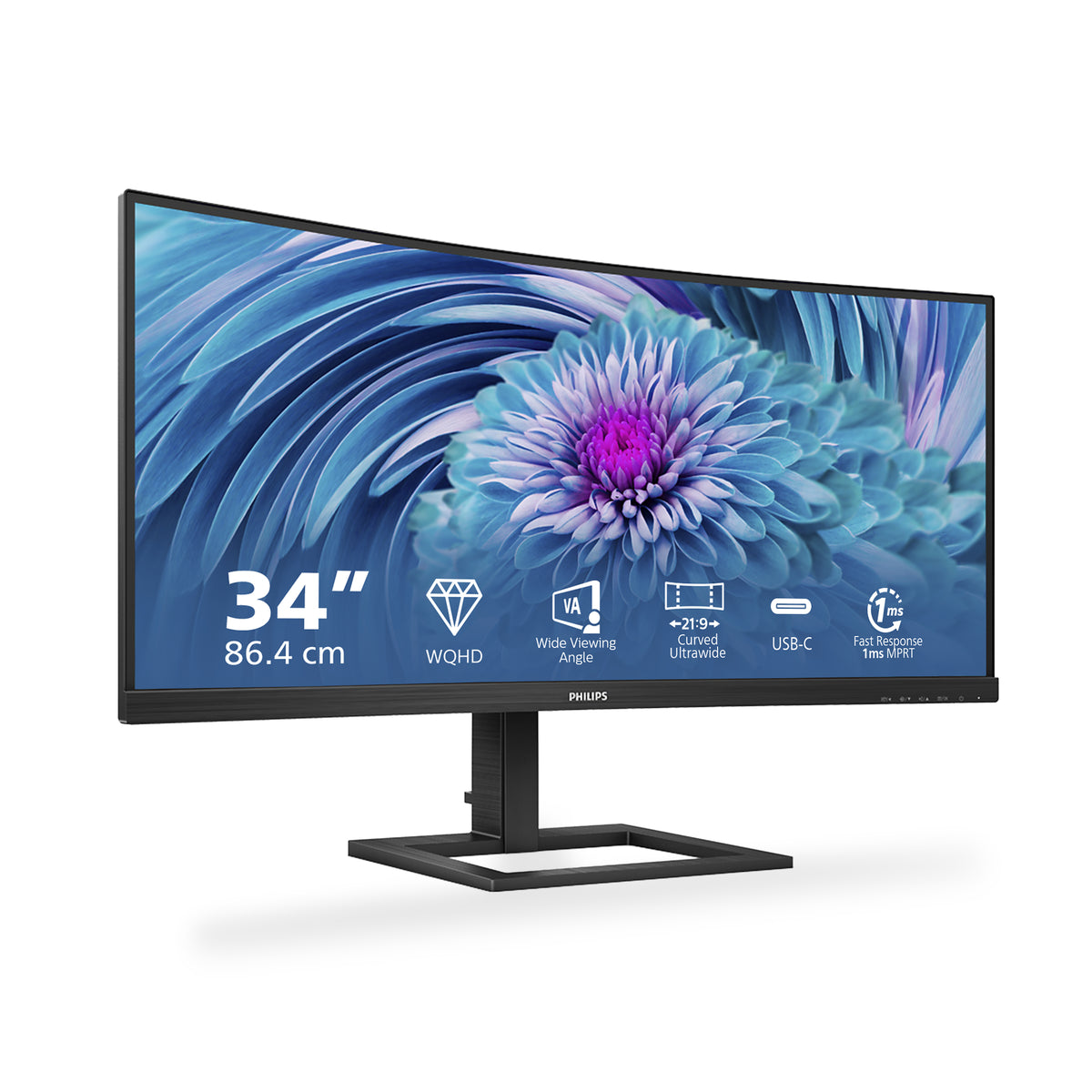 Philips 346E2CUAE 34" Monitor Curvo Ultrawide Profissional / UWQHD / Multimédia / Ajustável em altura
