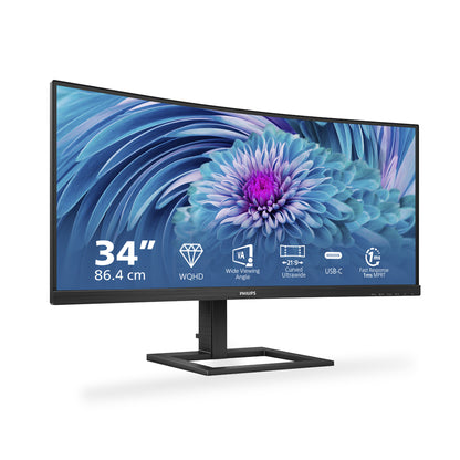 Philips 346E2CUAE 34" Monitor Curvo Ultrawide Profissional / UWQHD / Multimédia / Ajustável em altura