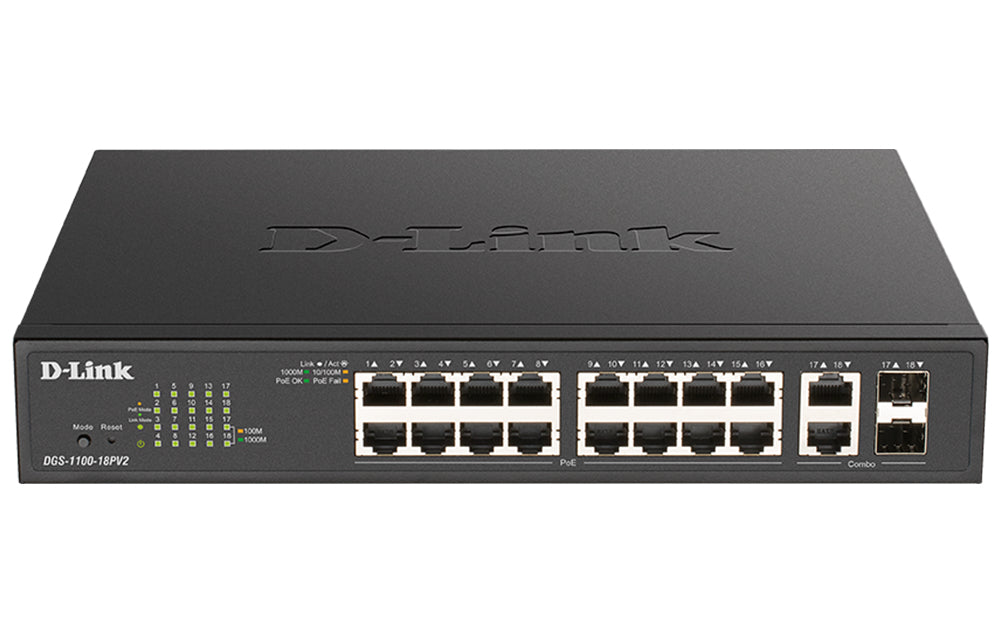 Switch de Rede D-Link DGS-1100-18PV2 16xGb 2xSFP PoE+