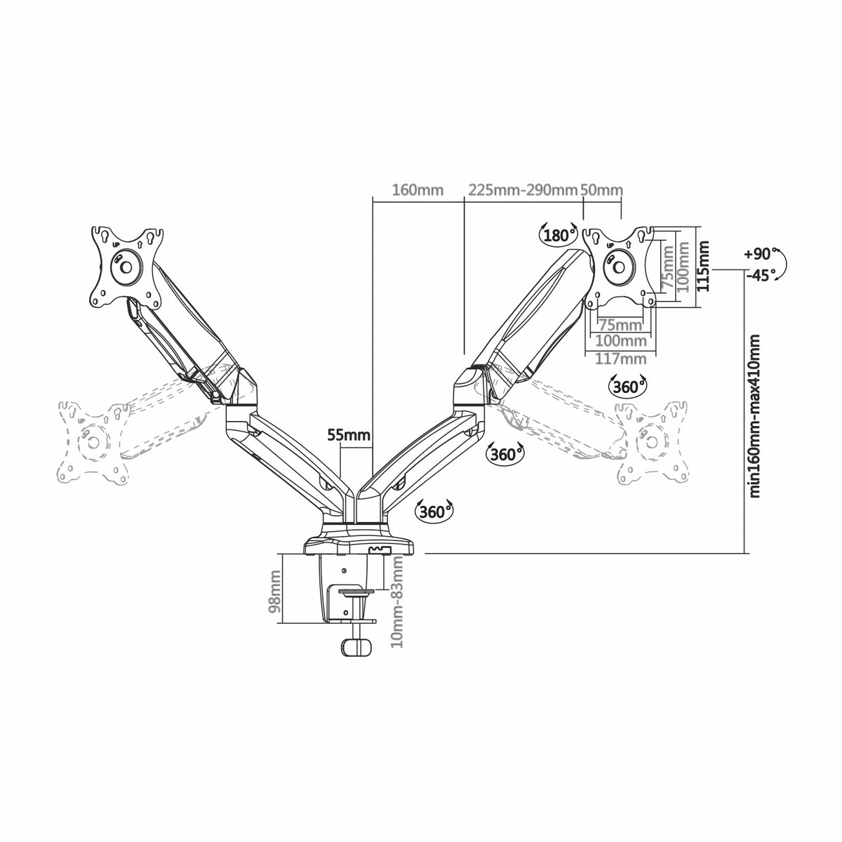 suporte de Mesa com Contrapeso para 2 Monitores Aisens DT27TSR-045/ Giratorio/ Inclinable/ Até 9kg