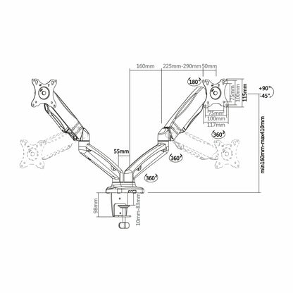 suporte de Mesa com Contrapeso para 2 Monitores Aisens DT27TSR-045/ Giratorio/ Inclinable/ Até 9kg