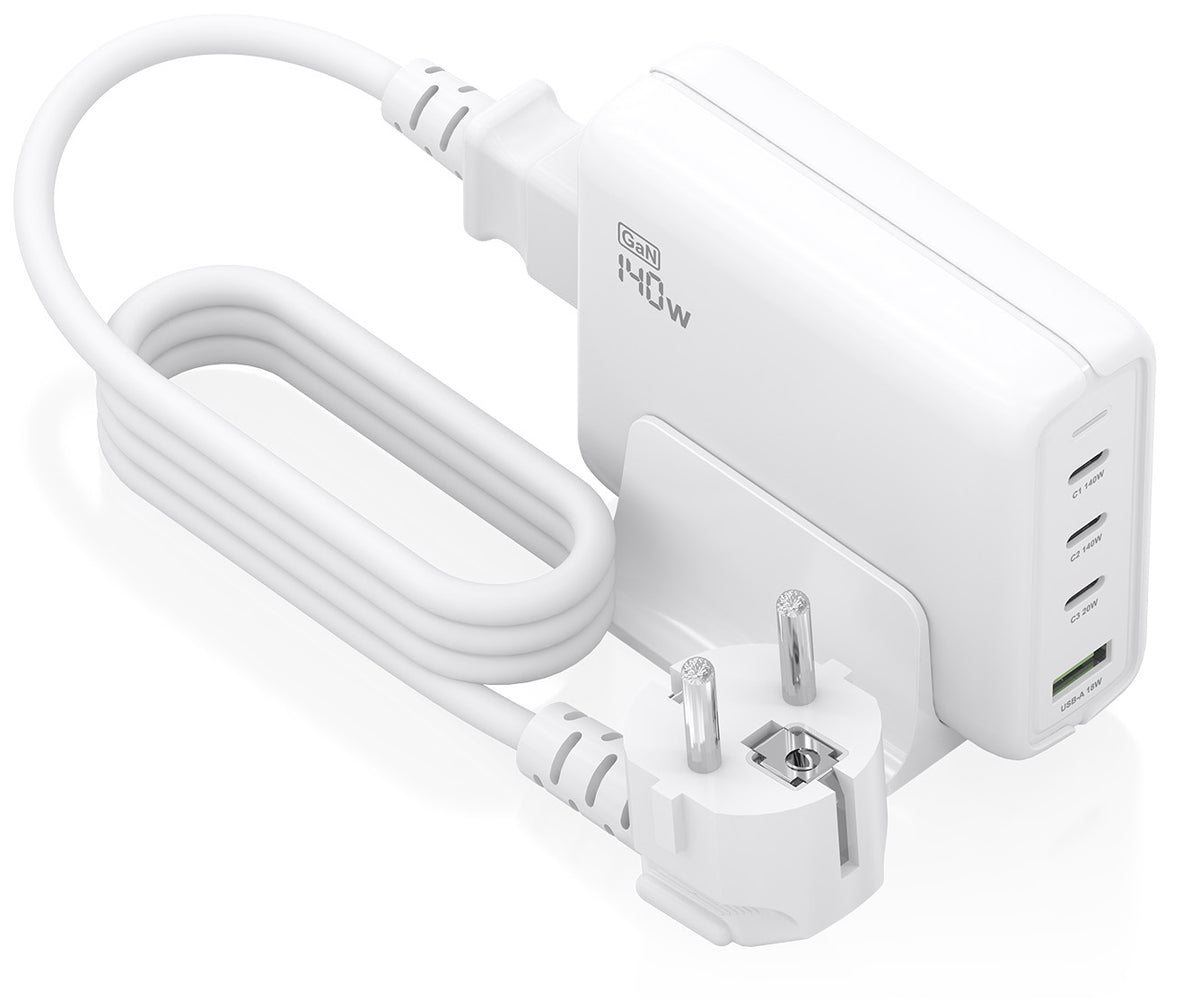 Carregador de secretária Aisens GaN ASCH-140W4P055-W/ 3xUSB Tipo-C/ 1xUSB/ 140W