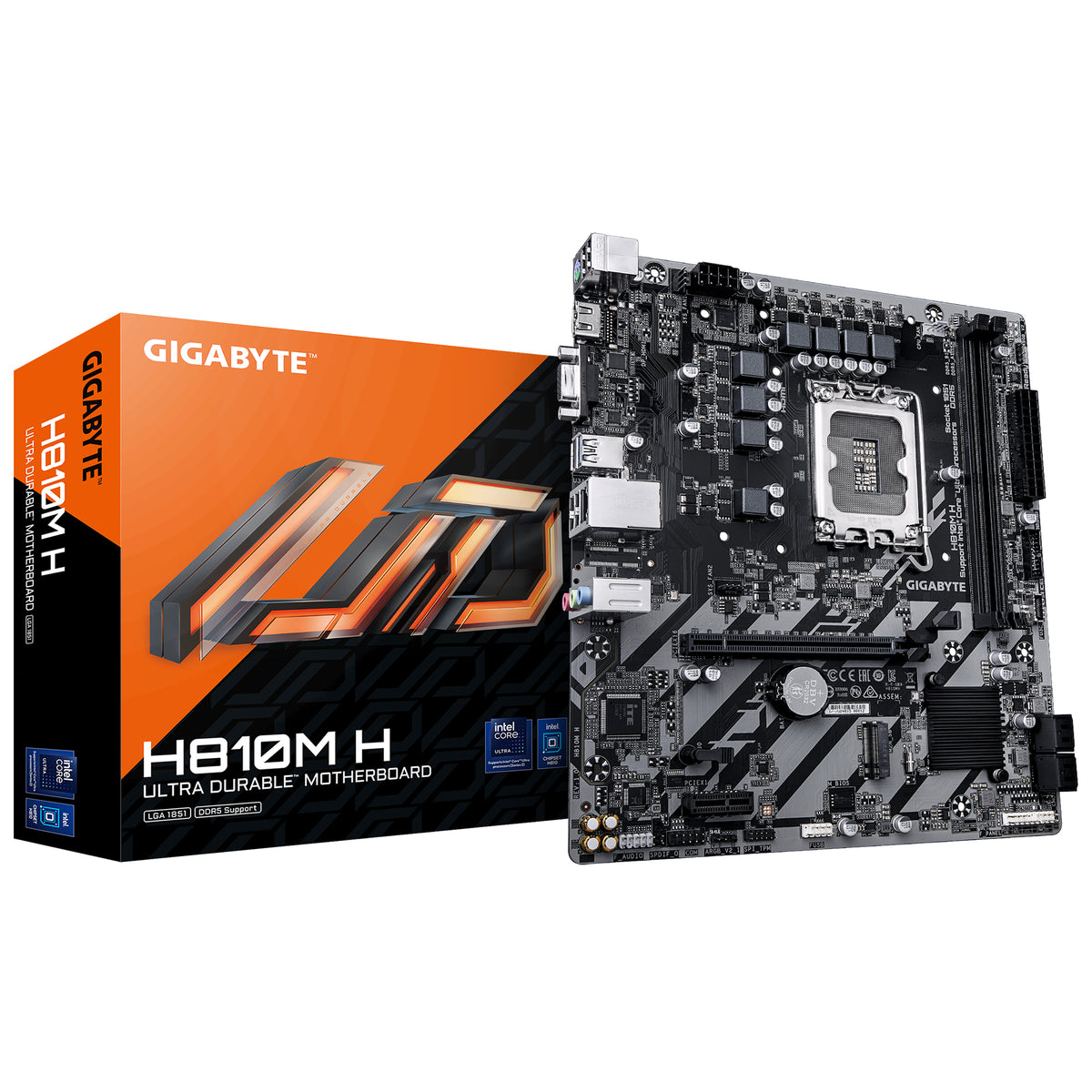 Placa-mãe Gigabyte H810M H - Intel Core Ultra (Série 2) CPUs, 4+1+2 fases VRM, até 6400MHz DDR5, 1xPCIe 4.0