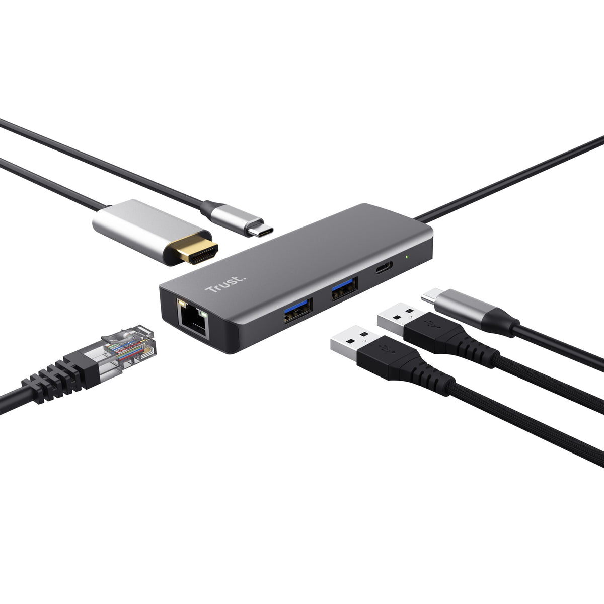 Acoplamento USB Tipo-C Trust Dalyx/ 2xUSB/ 2xUSB Tipo-C/ 1xHDMI 4K/ 1xRJ45/ cinzento