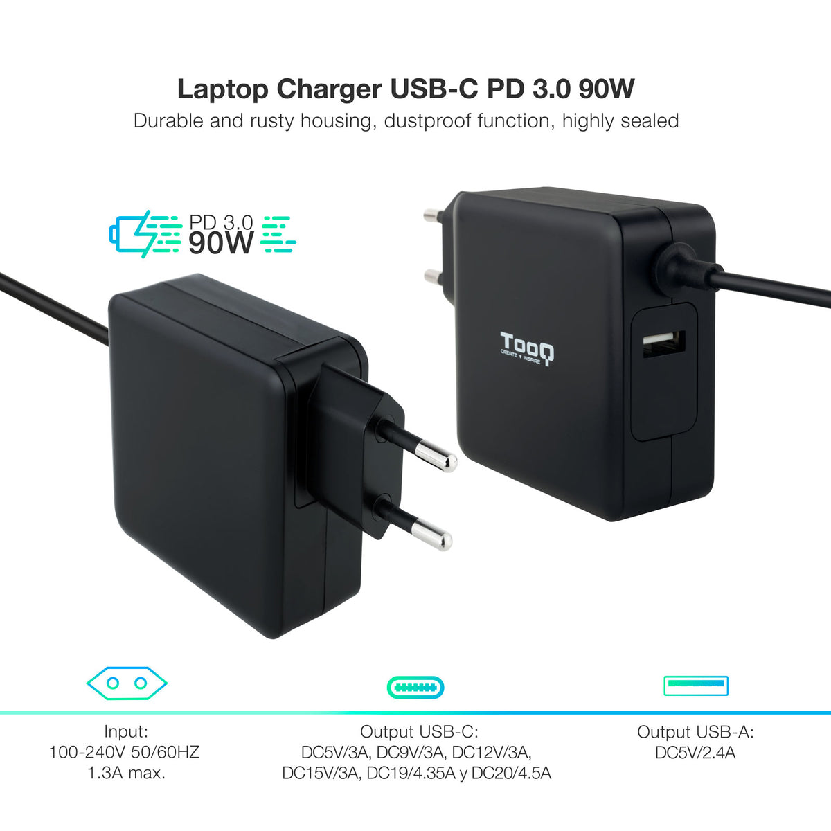 Carregador para Portátil Tooq conector USB-C 90W - imagem 6