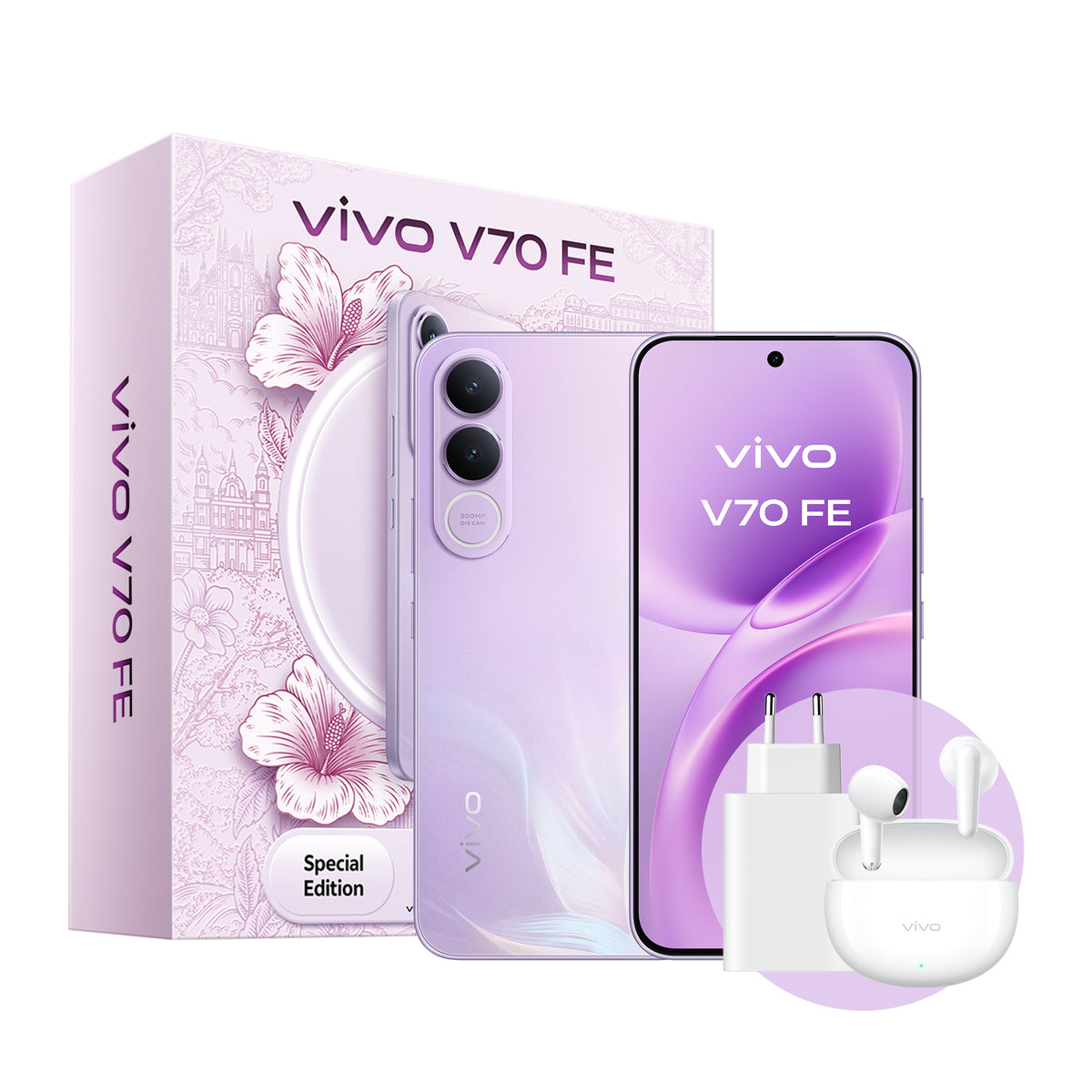 Vivo V70 FE 8GB/ 256GB/ Smartphone de 6,83" / 5G/ Roxo / Inclui Cargador + auscultadores