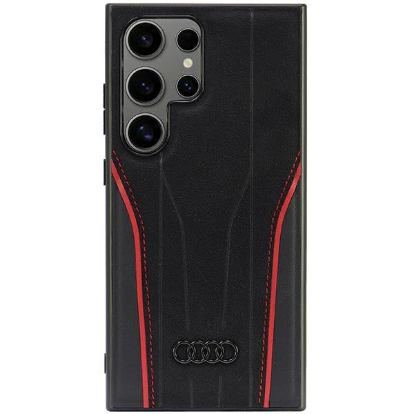 Capa rígida Audi em couro genuíno com MagSafe para S24 Ultra S928, preto-vermelho