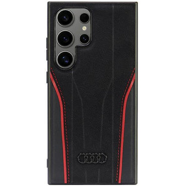 Capa rígida Audi em couro genuíno com MagSafe para S24 Ultra S928, preto-vermelho