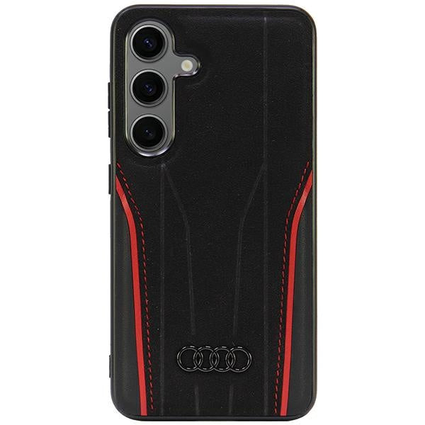 Capa rígida Audi em couro genuíno com MagSafe para S24 S921, preto-vermelho