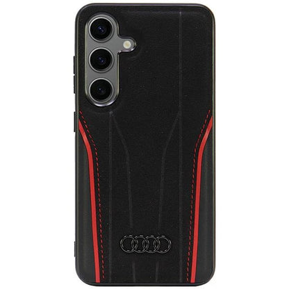 Capa rígida Audi em couro genuíno com MagSafe para S24 S921, preto-vermelho