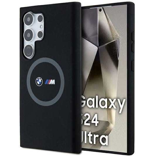 Capa BMW M de silicone com anel impresso MagSafe para Samsung Galaxy S24 Ultra preta