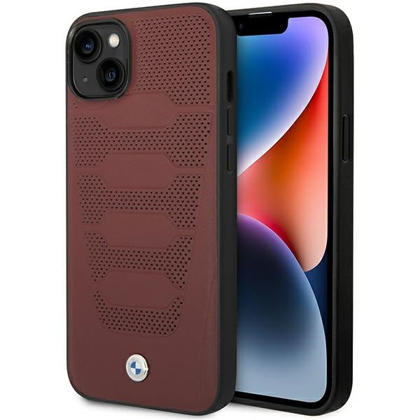 Capa BMW BMHCP14S22RPSR | iPhone 14 6.1" | Couro bordô com padrão de assentos