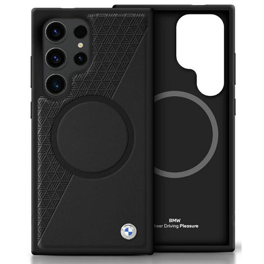 Capa BMW de couro com meia textura MagSafe para Samsung Galaxy S25 Ultra preta