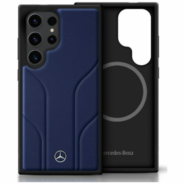 Capa couro linhas em relevo MagSafe Galaxy S25 Ultra – Azul