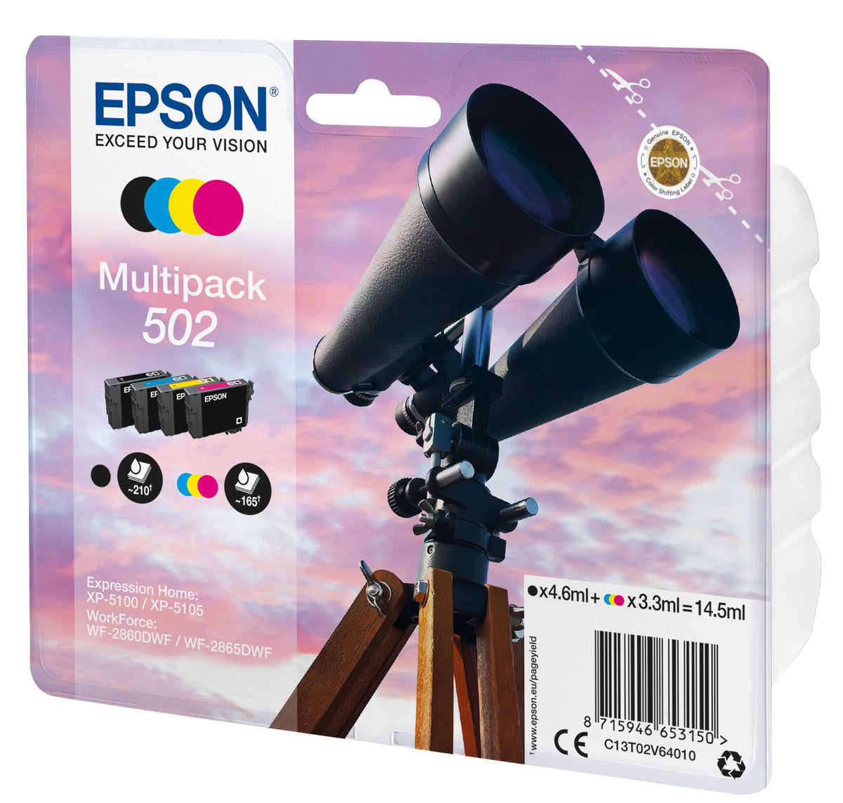 Epson Ink 502 / C13T02V64010 BK,C,M,e Multipack - imagem 3