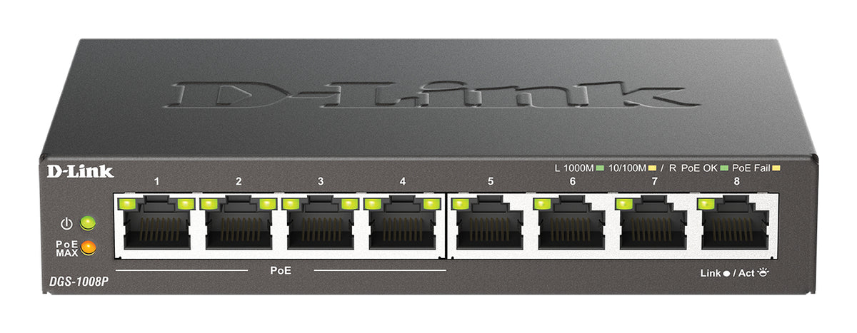 Switch de Rede D-Link DGS-1008P 8xGB 4xPoE