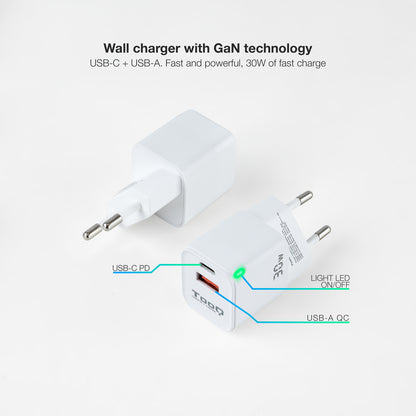 Carregador de Parede Tooq GAN USB-C/USB-A 30W - imagem 4