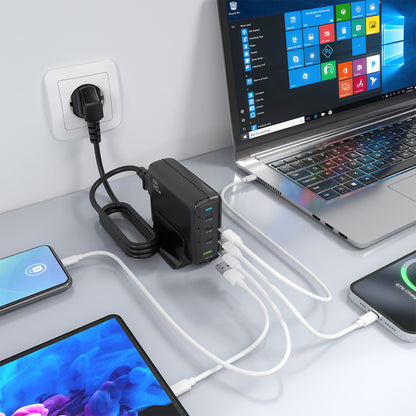 Carregador de secretária Aisens GaN ASCH-140W4P056-BK/ 3xUSB Tipo-C/ 1xUSB/ 140W