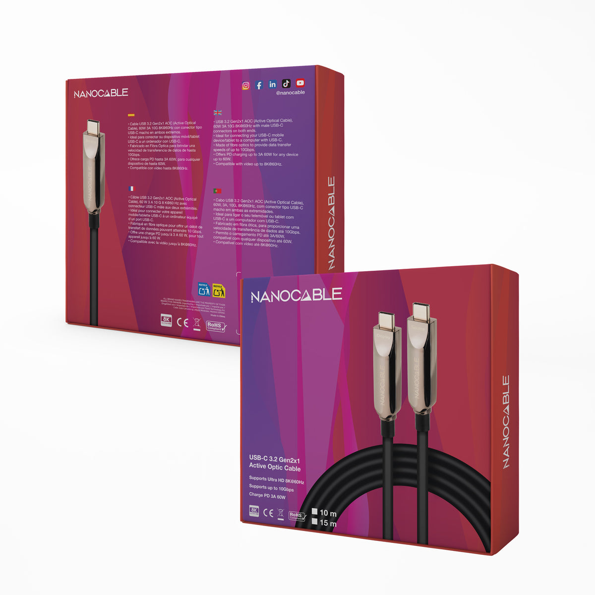 Cabo USB Nanocable Cabo USB3.2 Gen2x1 AOC 60W 8K, 10m - imagem 97