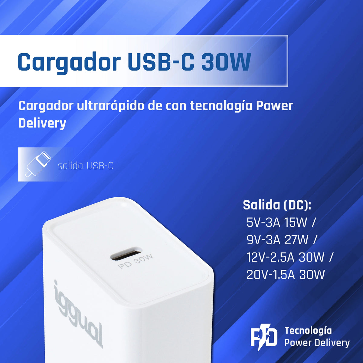Carregador de Parede iggual rápido de Parede USB PD tipo C 30W - imagem 6