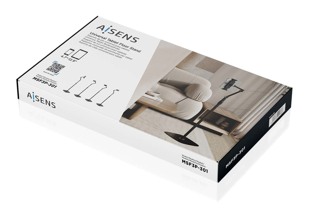 suporte de Suelo Giratorio/ Inclinable/ Nivelable/ Rotable Aisens MSF3P-301 para Tablet 4.7-12.9"